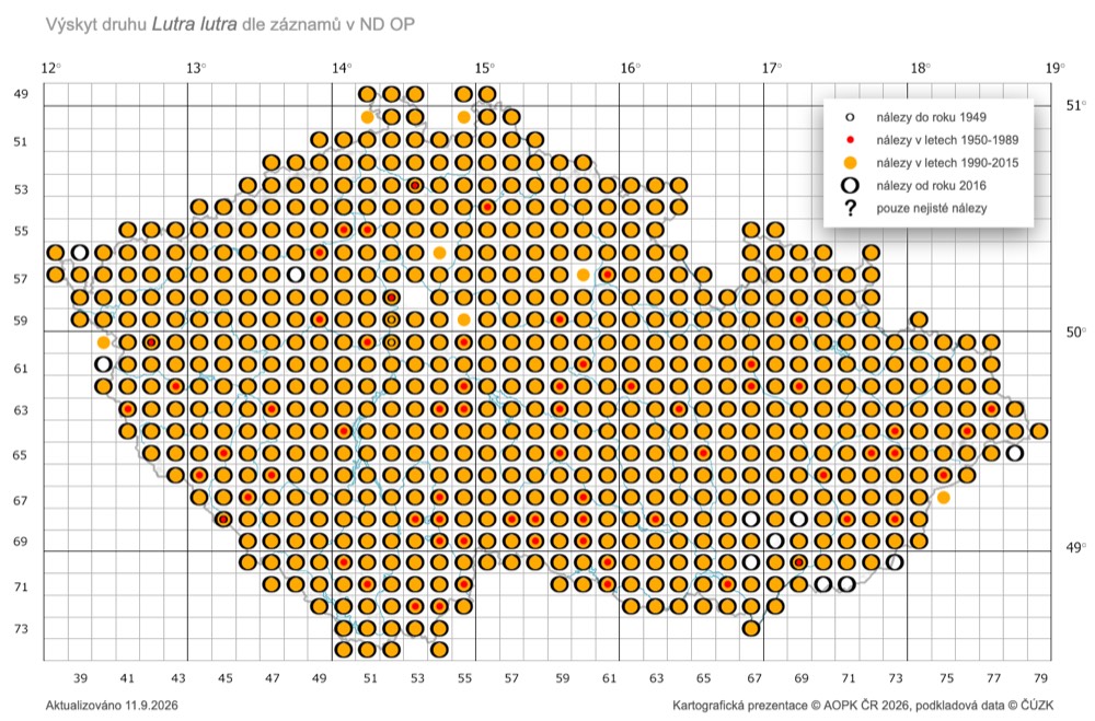 Mapa výskytu vydry říční v České republice