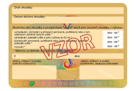 Potvrzení o složení zkoušky psa z výkonů